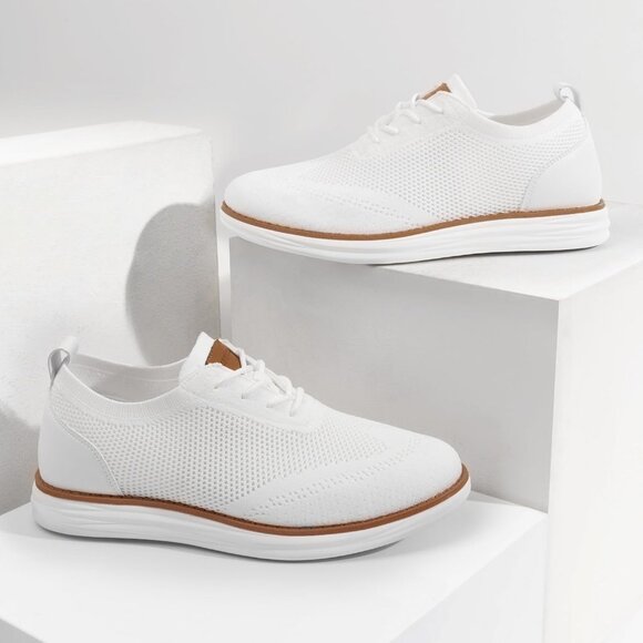 ⚡Men White Wave Knit Flex Breeze Mesh Oxford Lace-Up Lightweight Walking Sneaker - Picture 9 of 9